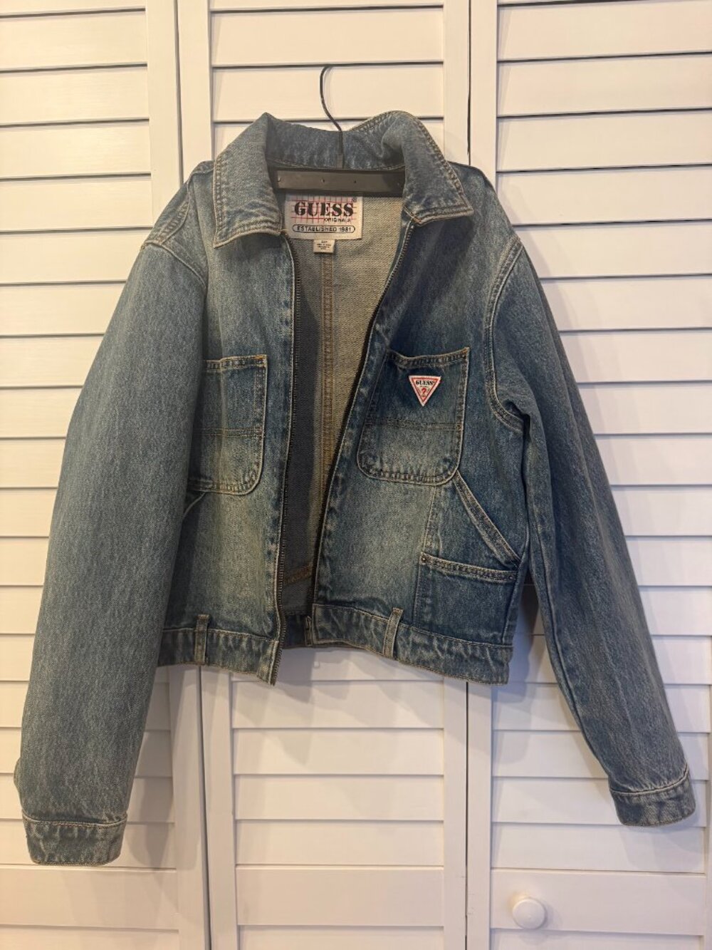 GUESS Originals Cropped Carpenter Jacket Denim Utility Jacket S - Picture 3 of 3